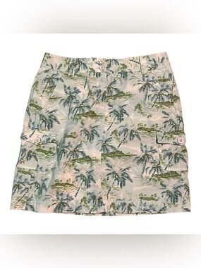 L.L. Bean Vintage Tropical Palm Ripstop Cargo Skirt - Green/Blue Y2K